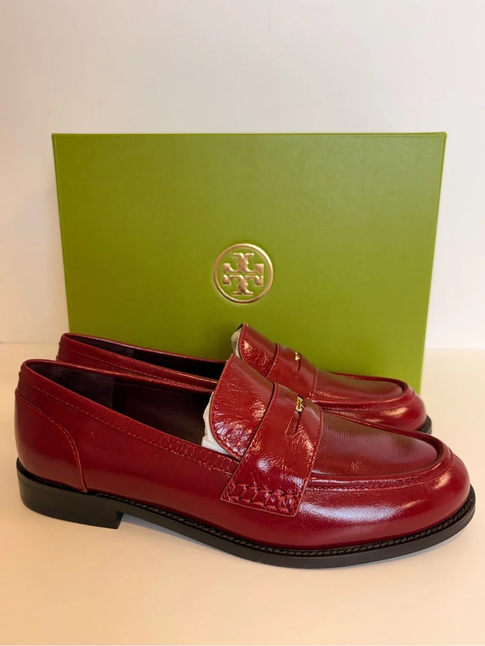 Tory Burch Chelsea Penny Loafer Crimson Red Leather Slip-On Flats $325